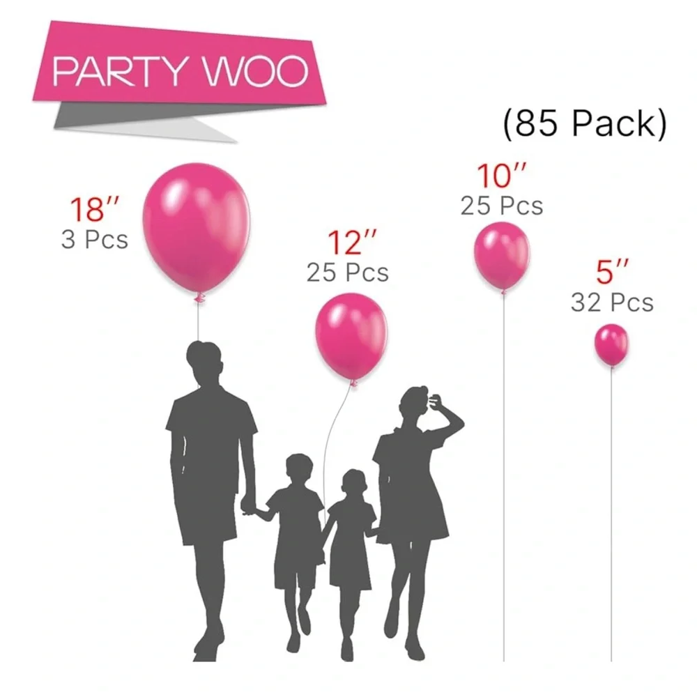 New PartyWoo Magenta Balloons, 85 pcs Hot Pink Balloons Different Sizes